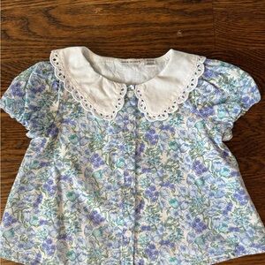 Janie and Jack Blue Floral Blouse with White Collar